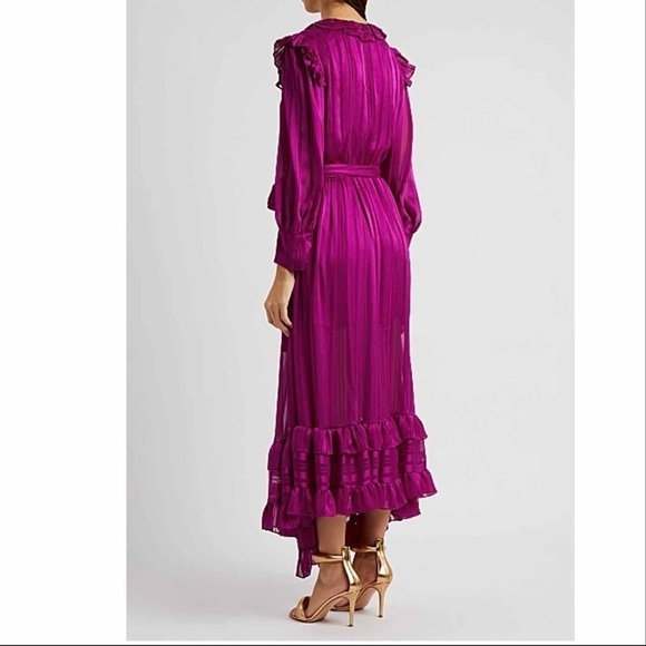 Misa  Gabriela Fuschia Striped Chiffon Midi Dress Size Small - Picture 6 of 16